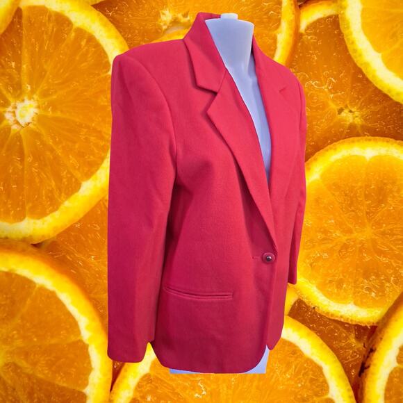 Sag Harbor Women's Red‎ Wool One Button Lined Single Breasted Blazer Size 6 - Picture 1 of 10